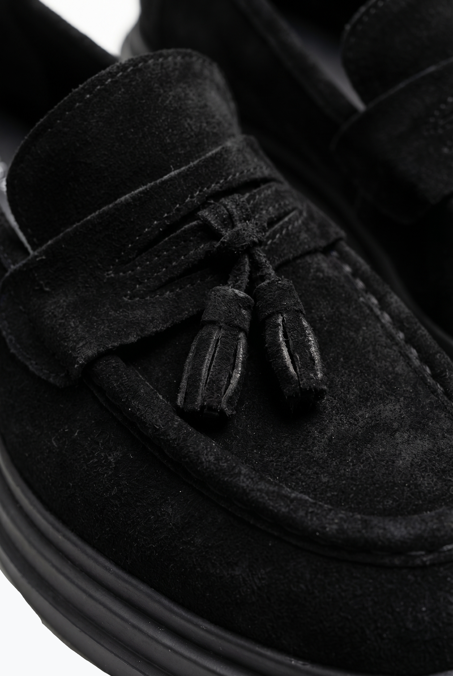 Suede Tassel Loafers - Black
