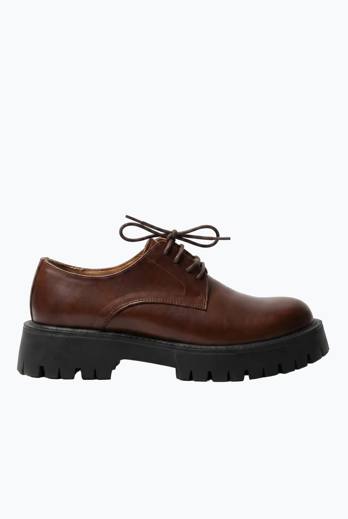 Brown Leather Moc-Toe Derby with Lug Sole