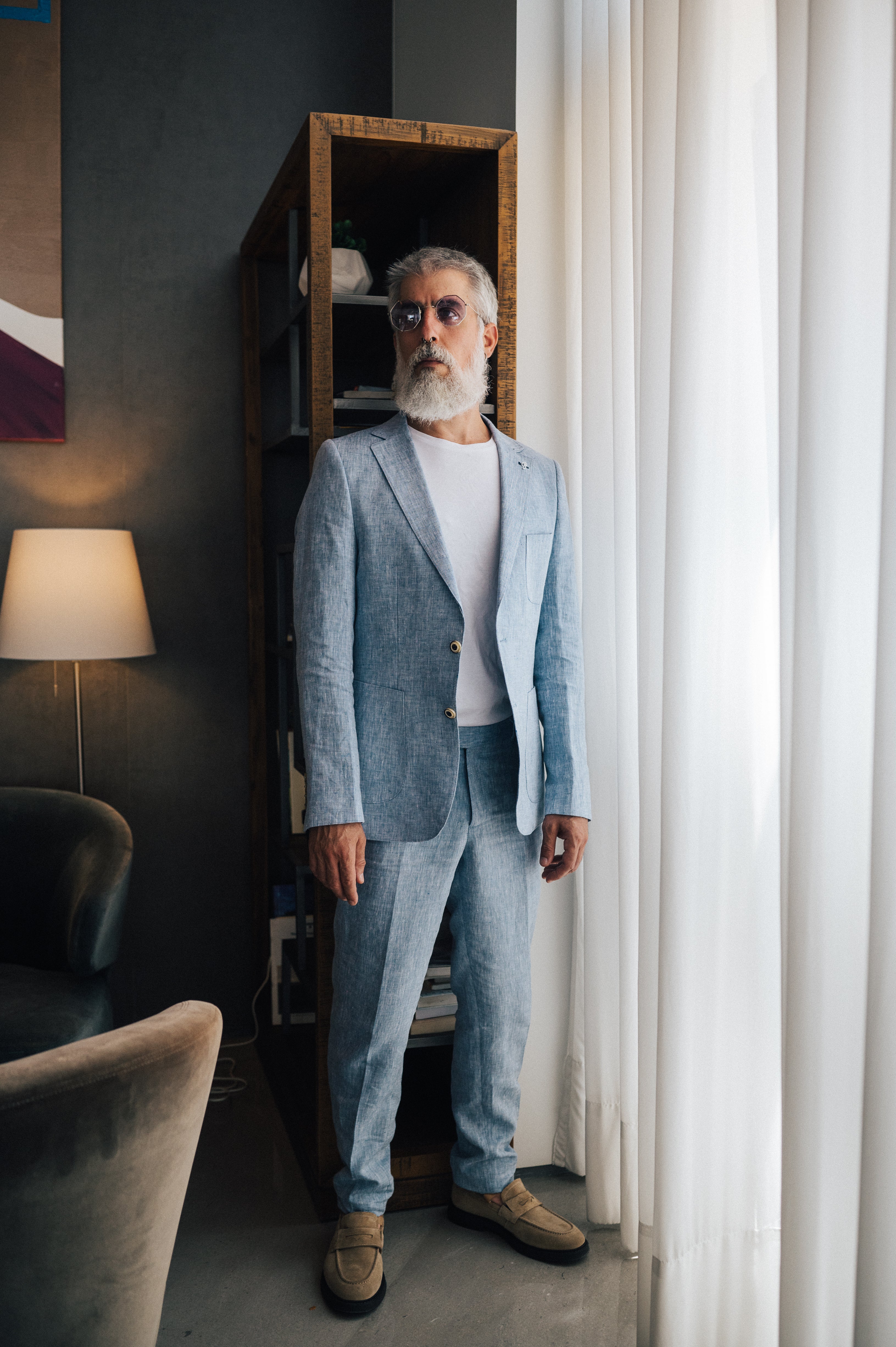 Light blue with textured - Linen