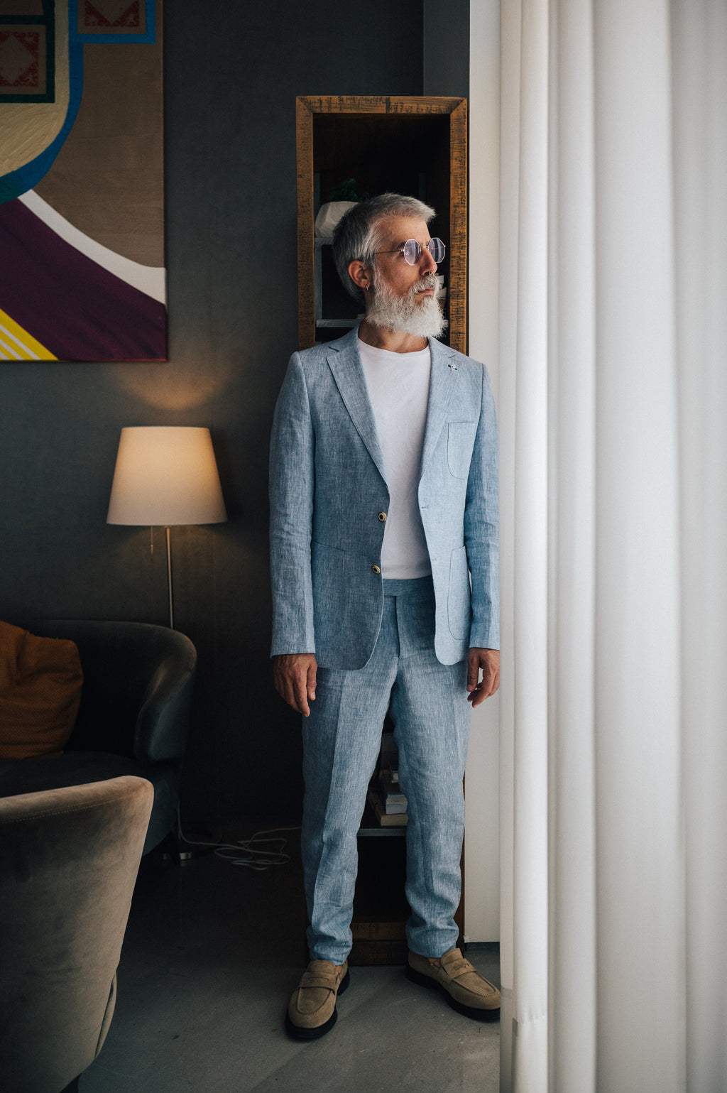 Light blue with textured - Linen