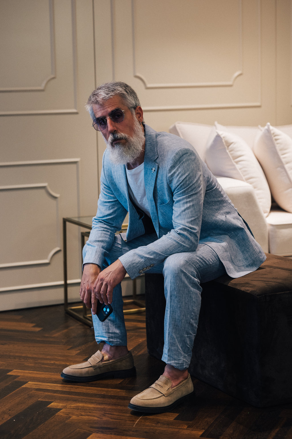 Light blue with textured - Linen