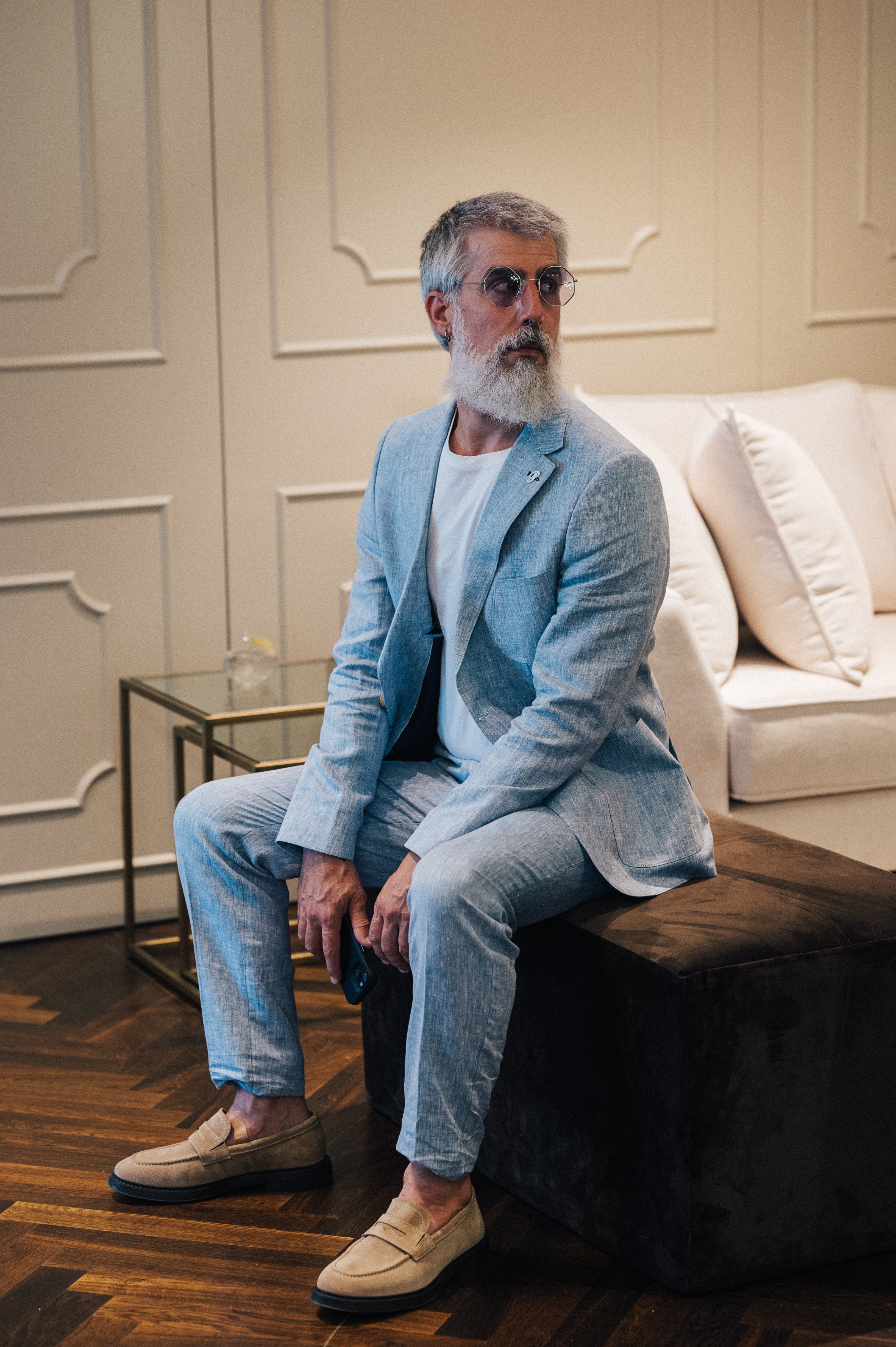 Light blue with textured - Linen