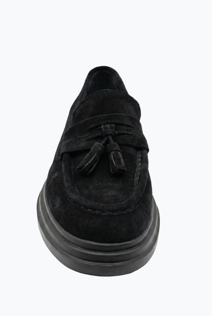 Suede Tassel Loafers - Black