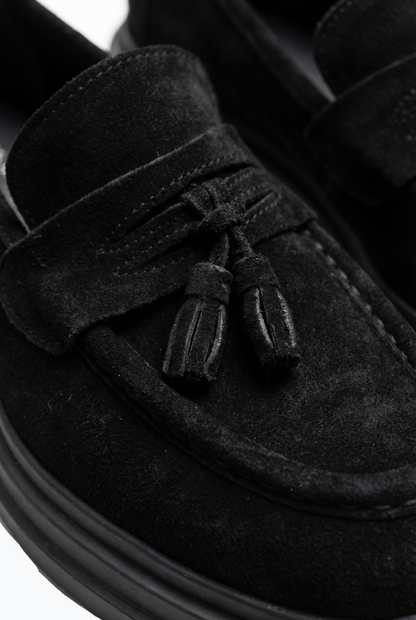 Suede Tassel Loafers - Black
