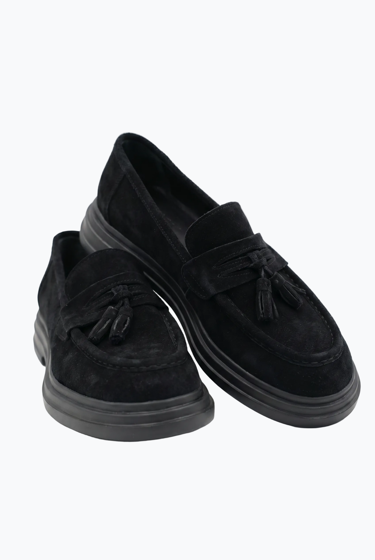 Suede Tassel Loafers - Black