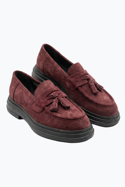 Suede Tassel Loafers - Bordeaux