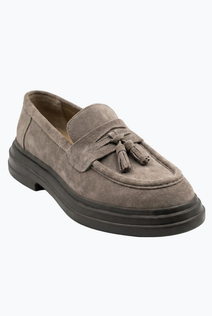 Suede Tassel Loafers - Taupe