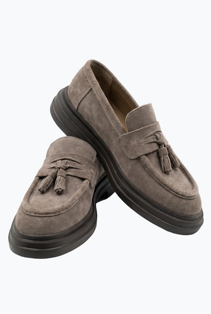 Suede Tassel Loafers - Taupe