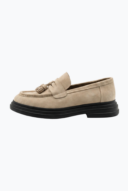 Suede Tassel Loafers - Stone