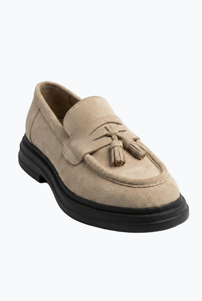 Suede Tassel Loafers - Stone