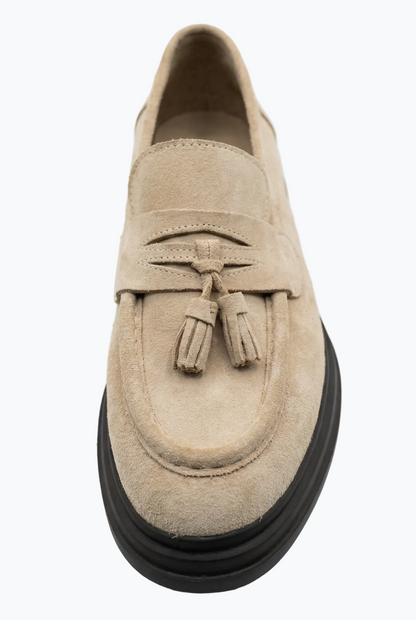 Suede Tassel Loafers - Stone