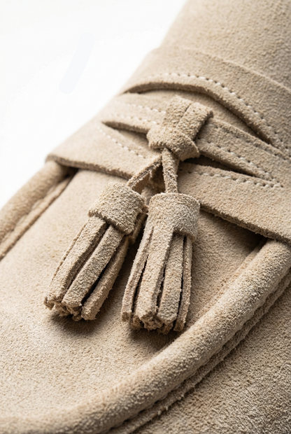 Suede Tassel Loafers - Stone