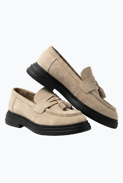 Suede Tassel Loafers - Stone