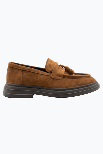 Suede Tassel Loafers - Tobacco