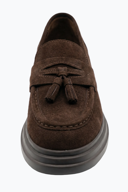 Suede Tassel Loafers - Dark Brown