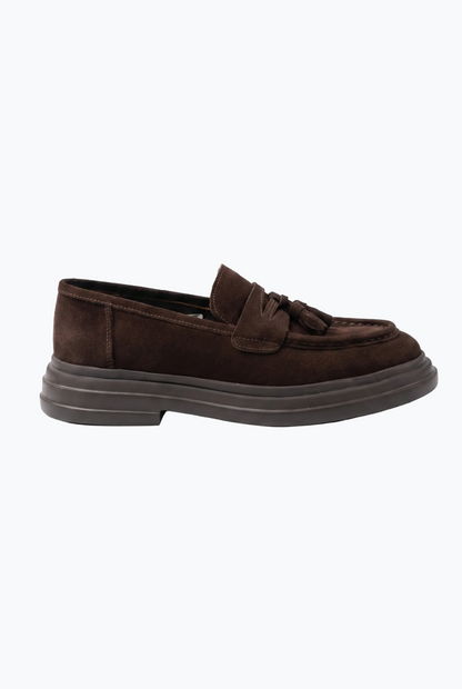 Suede Tassel Loafers - Dark Brown