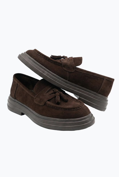 Suede Tassel Loafers - Dark Brown