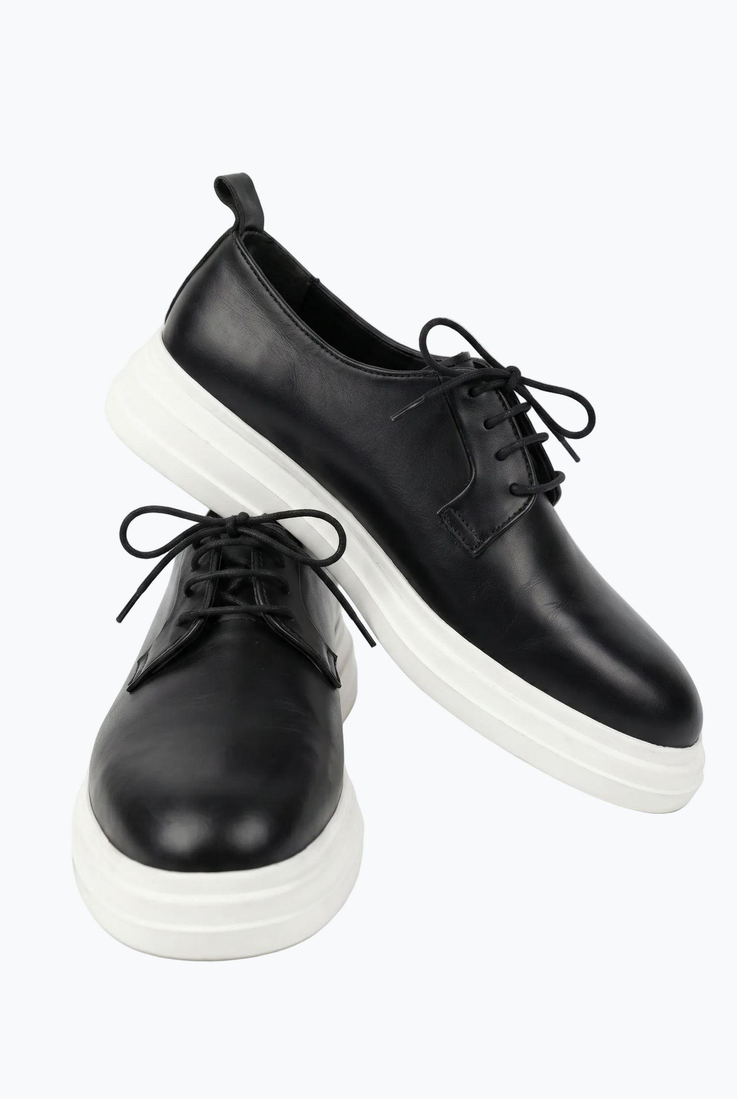 Black Leather Derby with Contrast White Sole