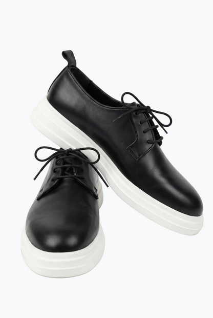 Black Leather Derby with Contrast White Sole
