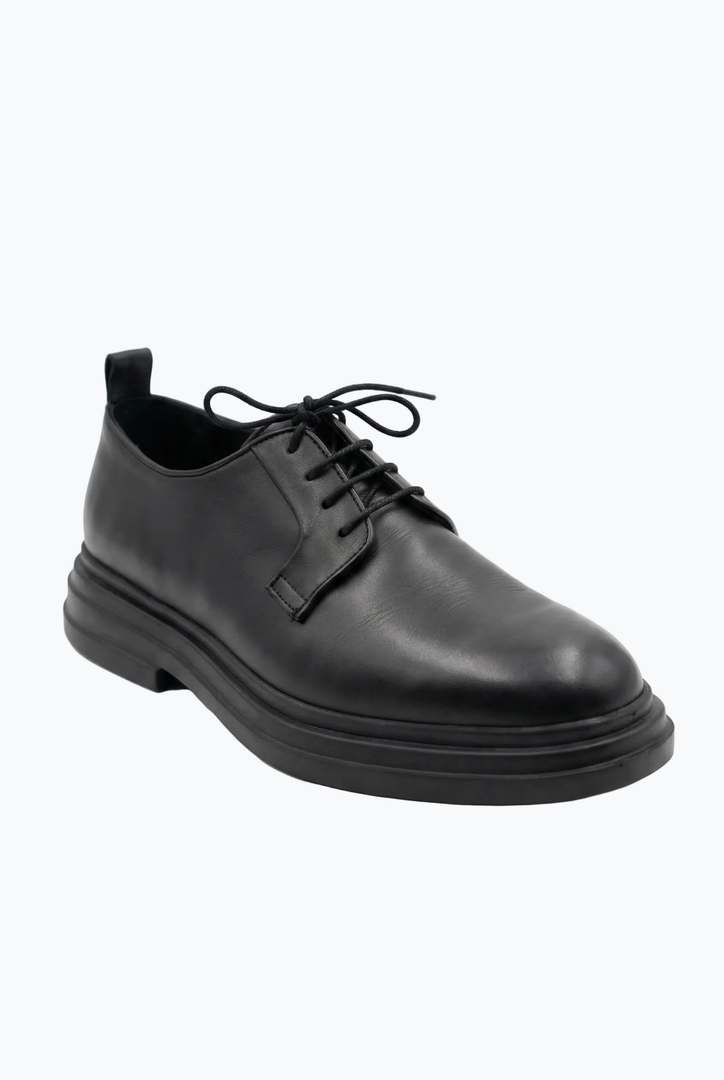 Black Matte Leather Derby with Chunky Sole