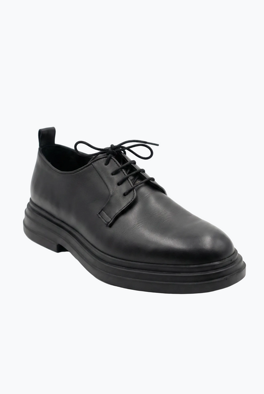 Black Matte Leather Derby with Chunky Sole