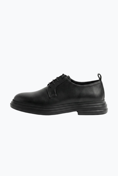 Black Matte Leather Derby with Chunky Sole