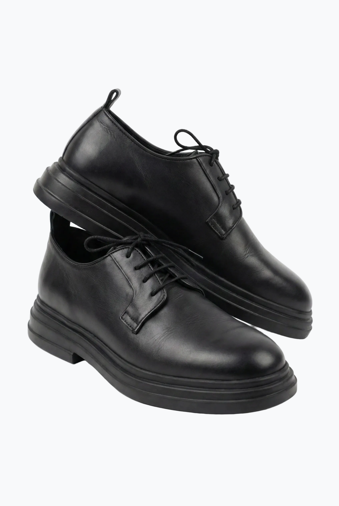 Black Matte Leather Derby with Chunky Sole