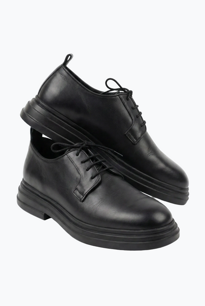 Black Matte Leather Derby with Chunky Sole
