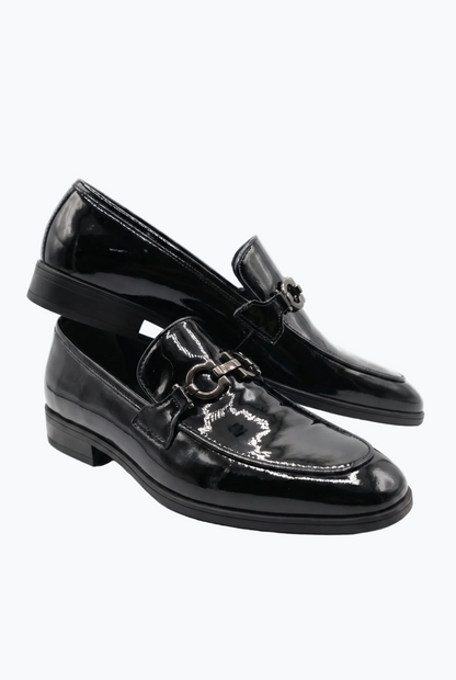Black Patent Leather Bit Loafer