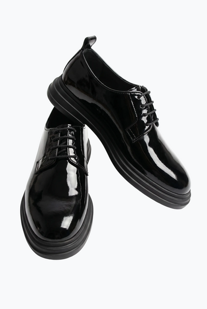 Black Patent Leather Derby with Chunky Sole