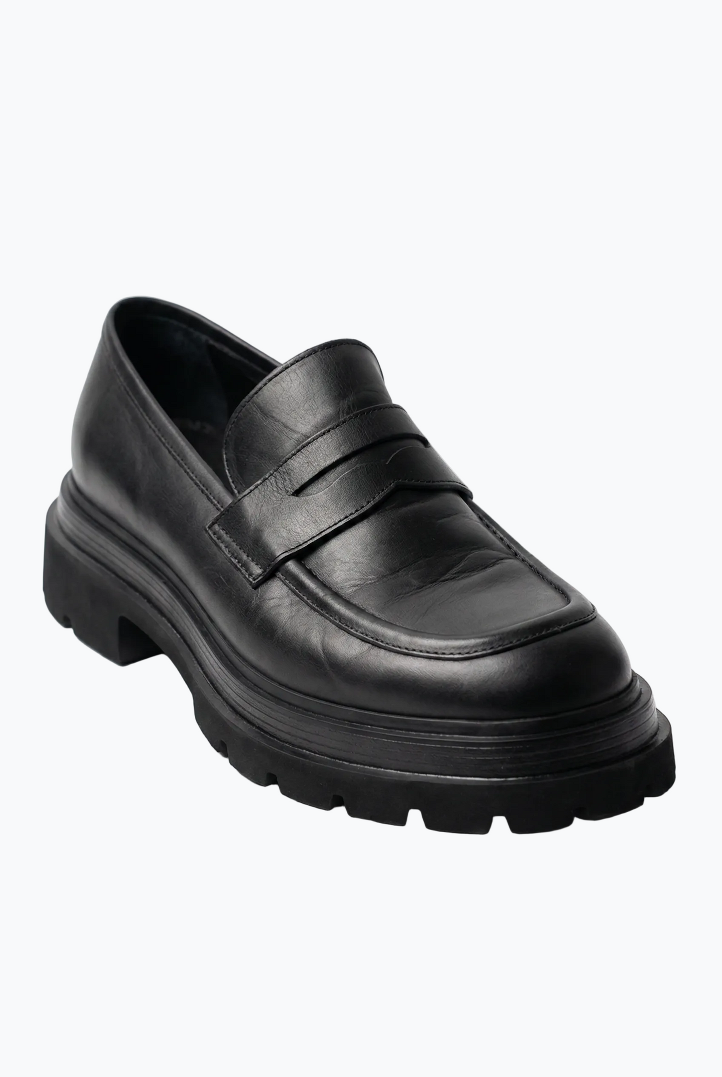 Black Smooth Leather Penny Loafer with Chunky Sole