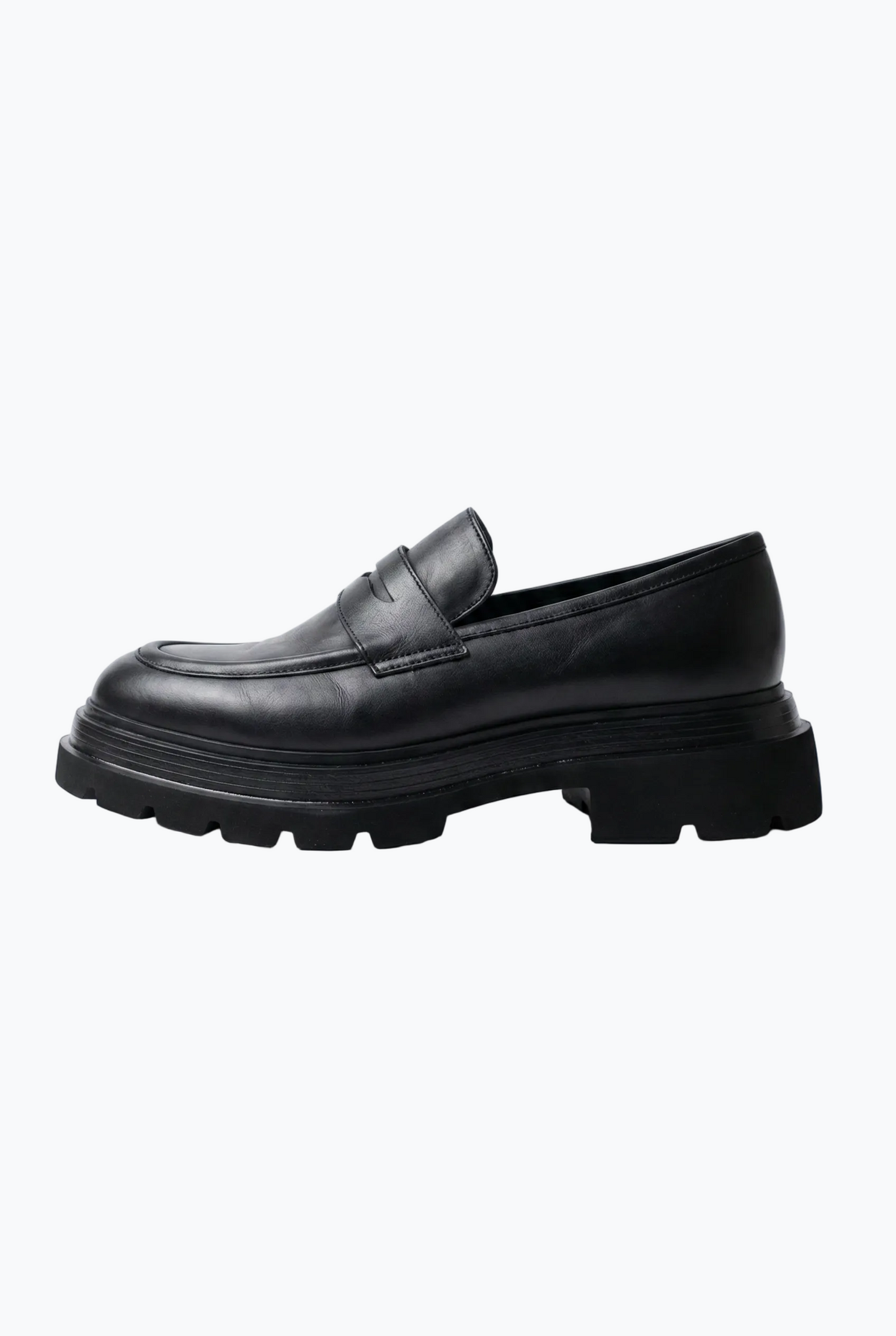 Black Smooth Leather Penny Loafer with Chunky Sole
