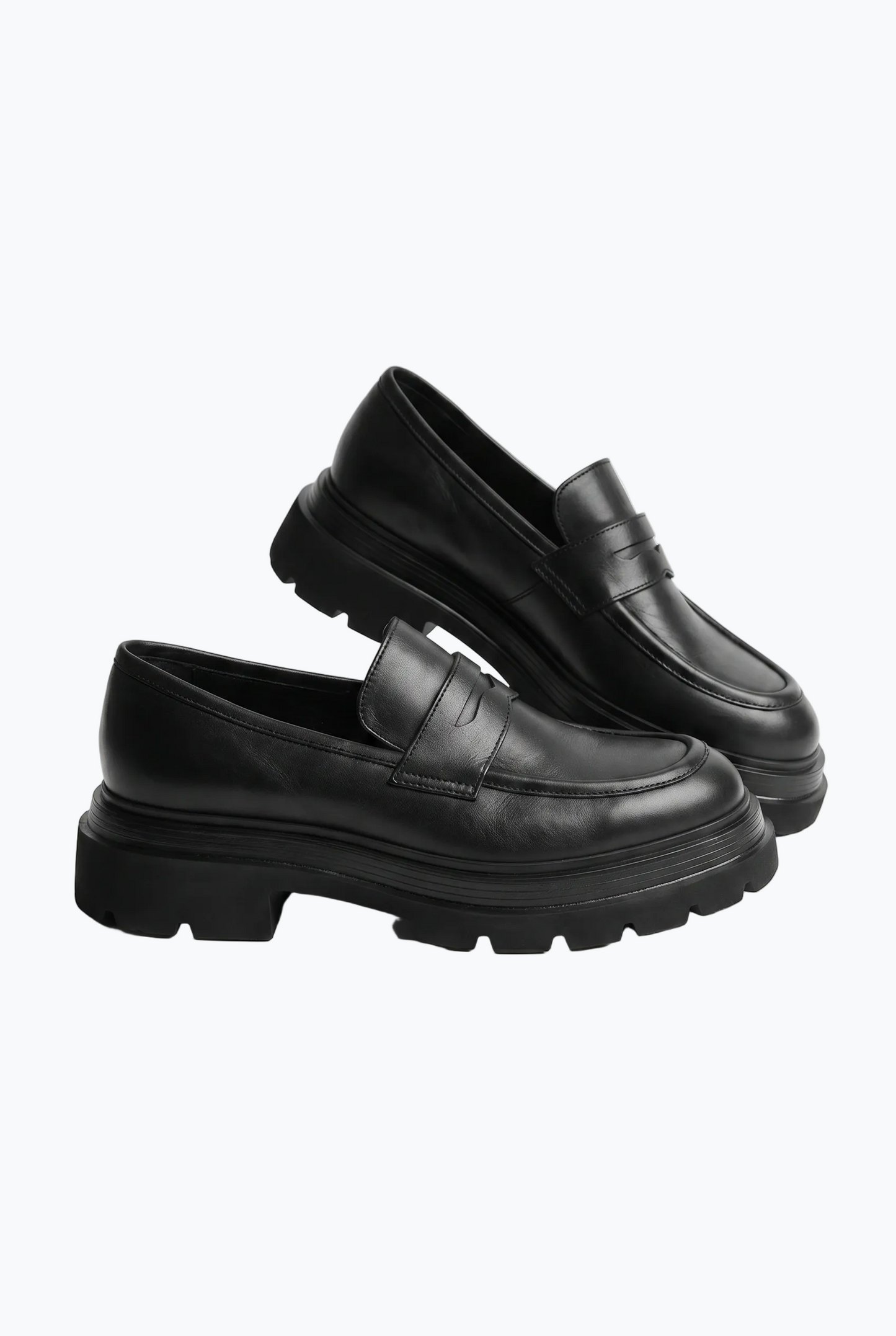 Black Smooth Leather Penny Loafer with Chunky Sole