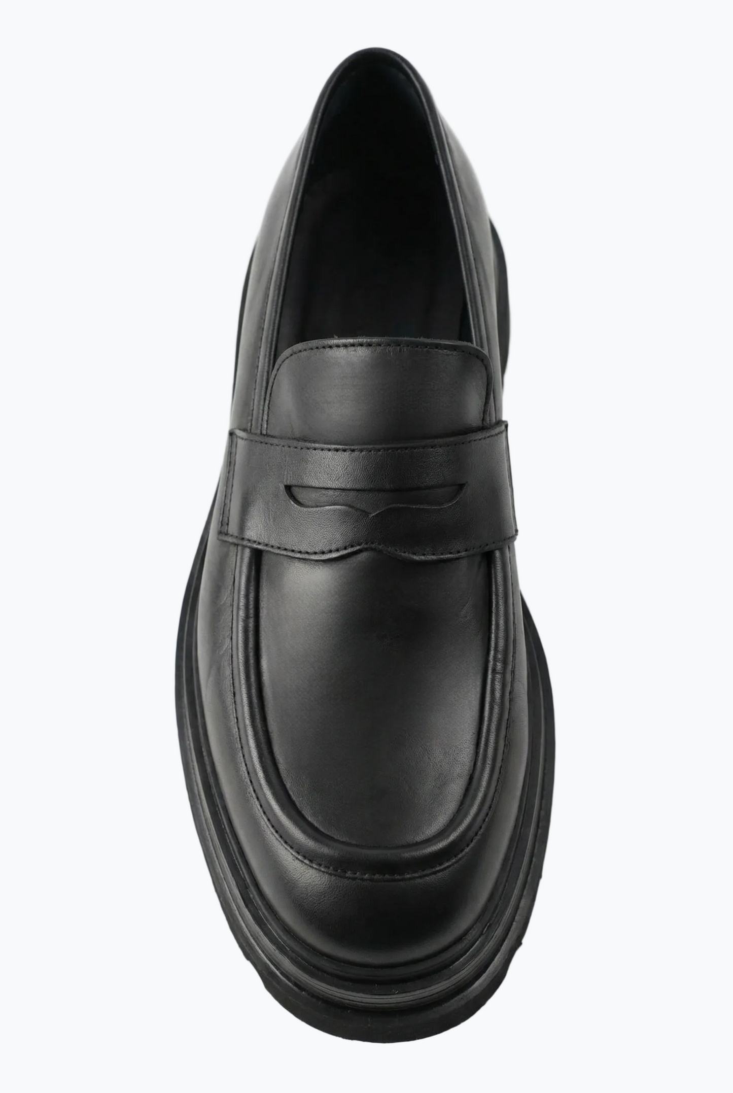 Black Smooth Leather Penny Loafer with Chunky Sole