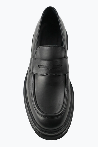 Black Smooth Leather Penny Loafer with Chunky Sole