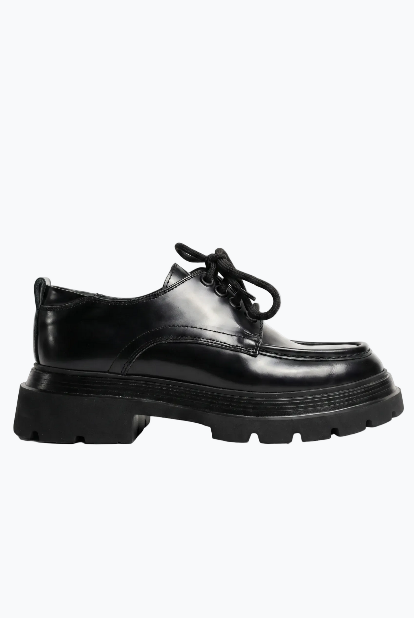 Black Oiled Leather Moc-Toe Derby with Lug Sole