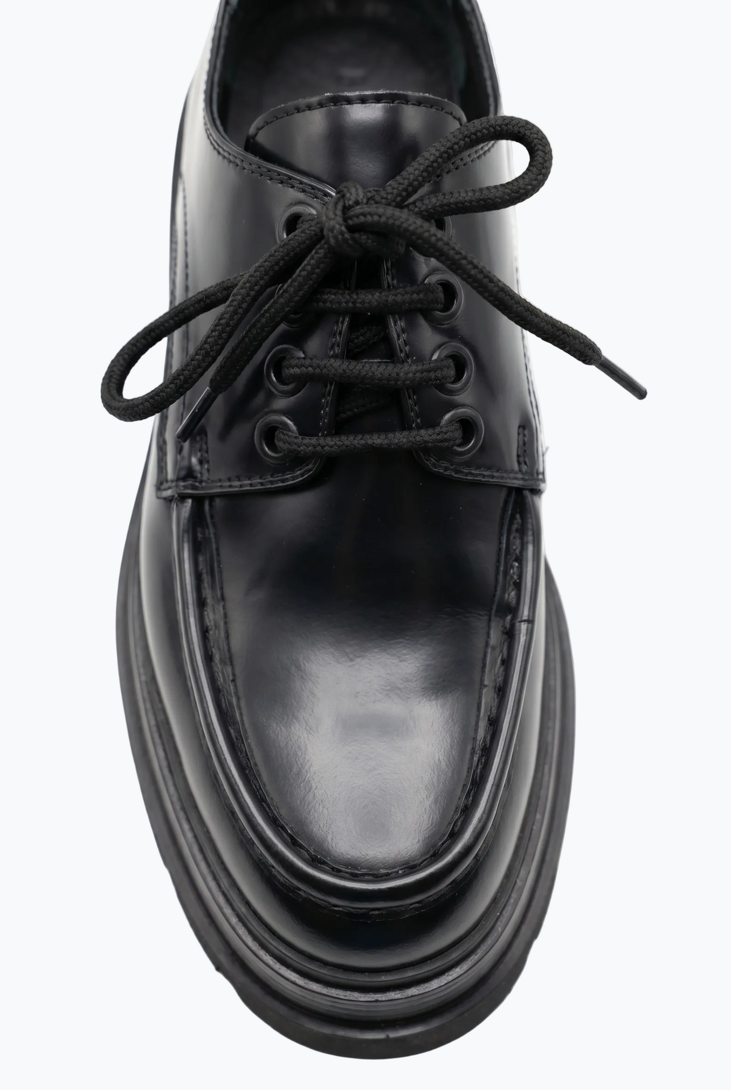Black Oiled Leather Moc-Toe Derby with Lug Sole