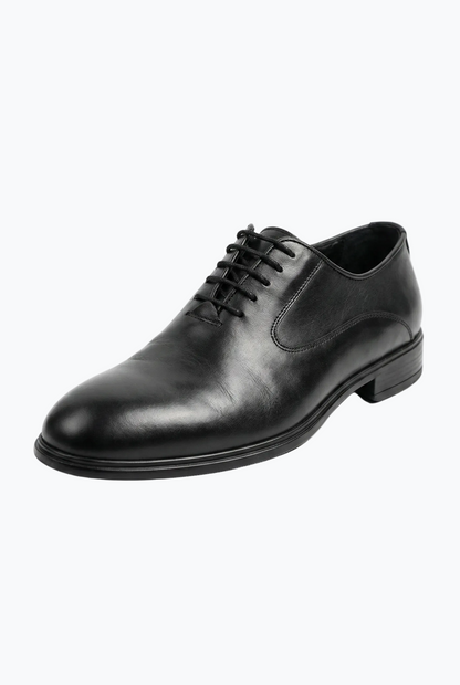 Black Matte Leather Plain-Toe Oxford