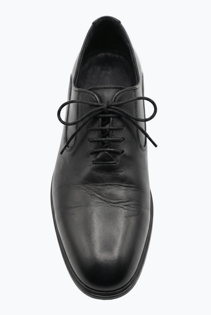 Black Matte Leather Plain-Toe Oxford