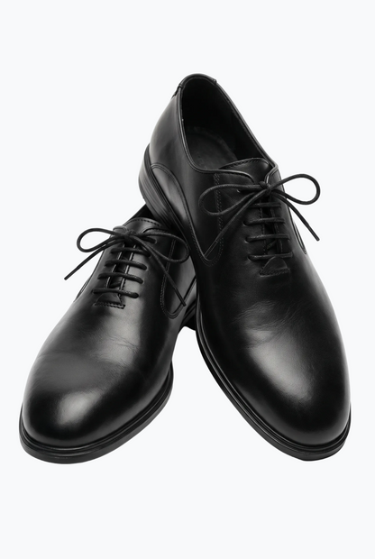 Black Matte Leather Plain-Toe Oxford