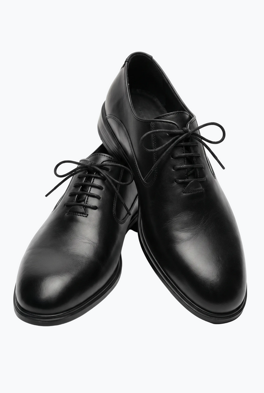Black Matte Leather Plain-Toe Oxford