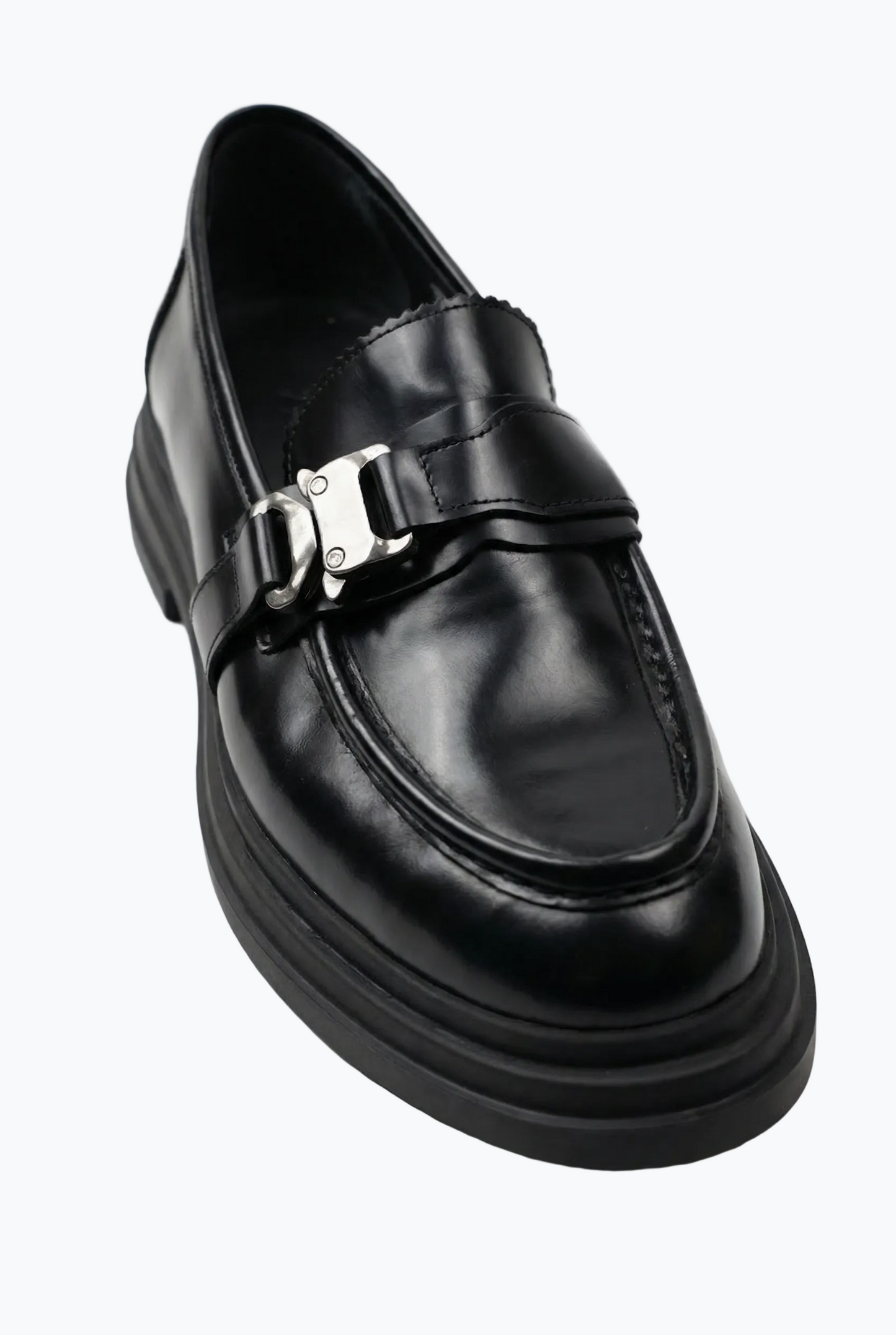 Black Leather Buckle Loafer with Chunky Sole