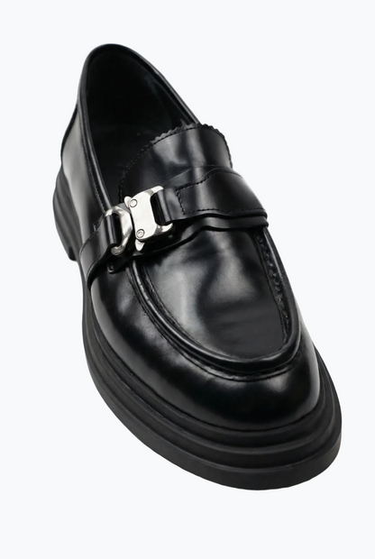 Black Leather Buckle Loafer with Chunky Sole