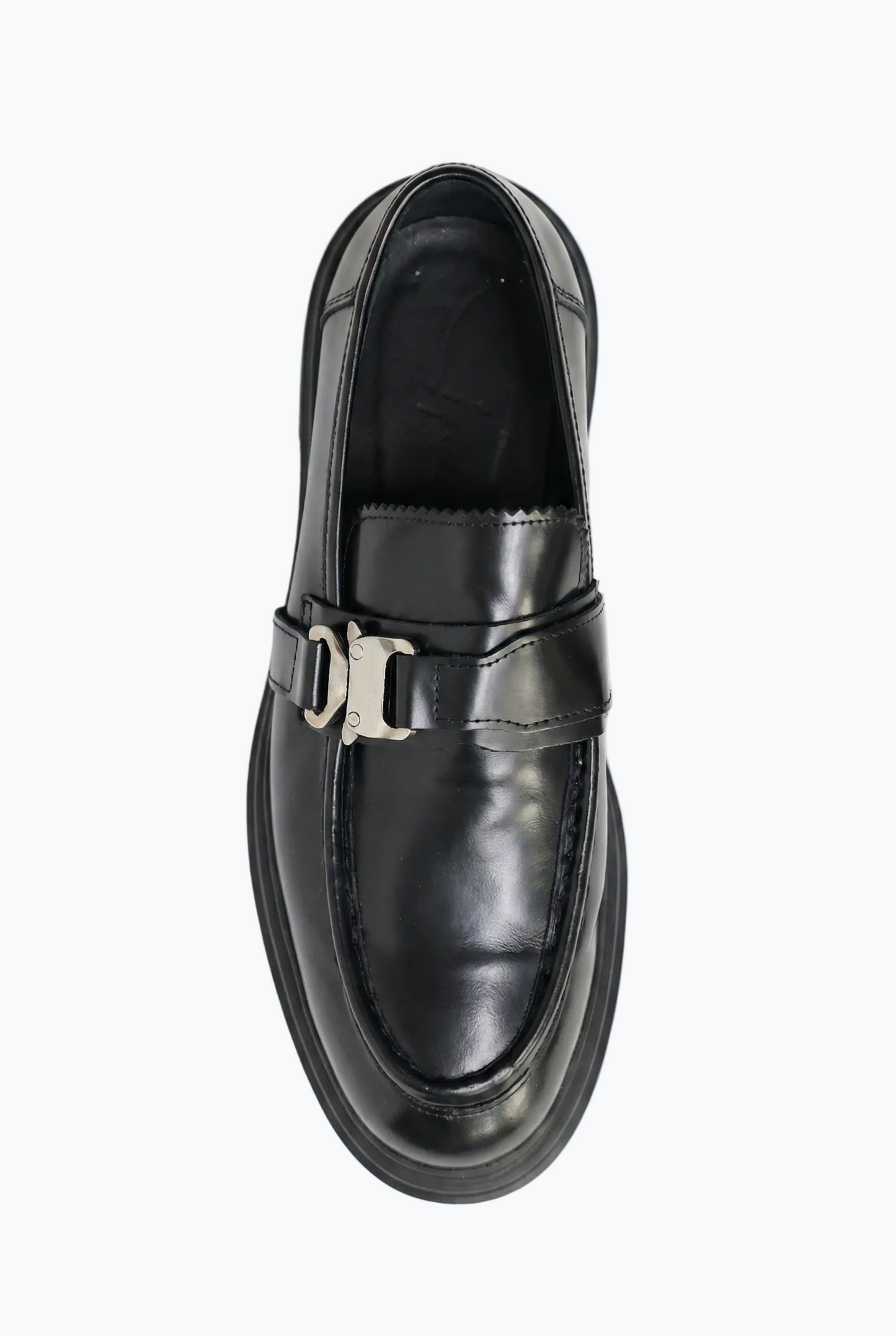 Black Leather Buckle Loafer with Chunky Sole