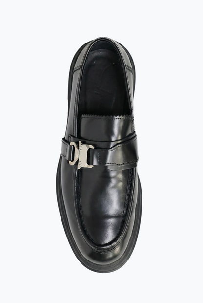Black Leather Buckle Loafer with Chunky Sole