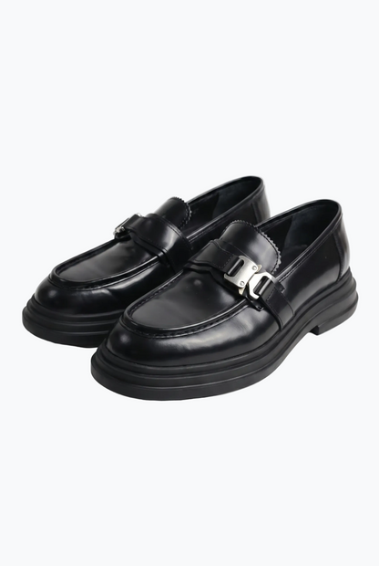 Black Leather Buckle Loafer with Chunky Sole