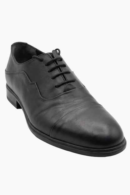 Black Matte Leather Cap-Toe Oxford