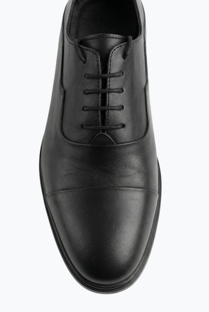 Black Matte Leather Cap-Toe Oxford
