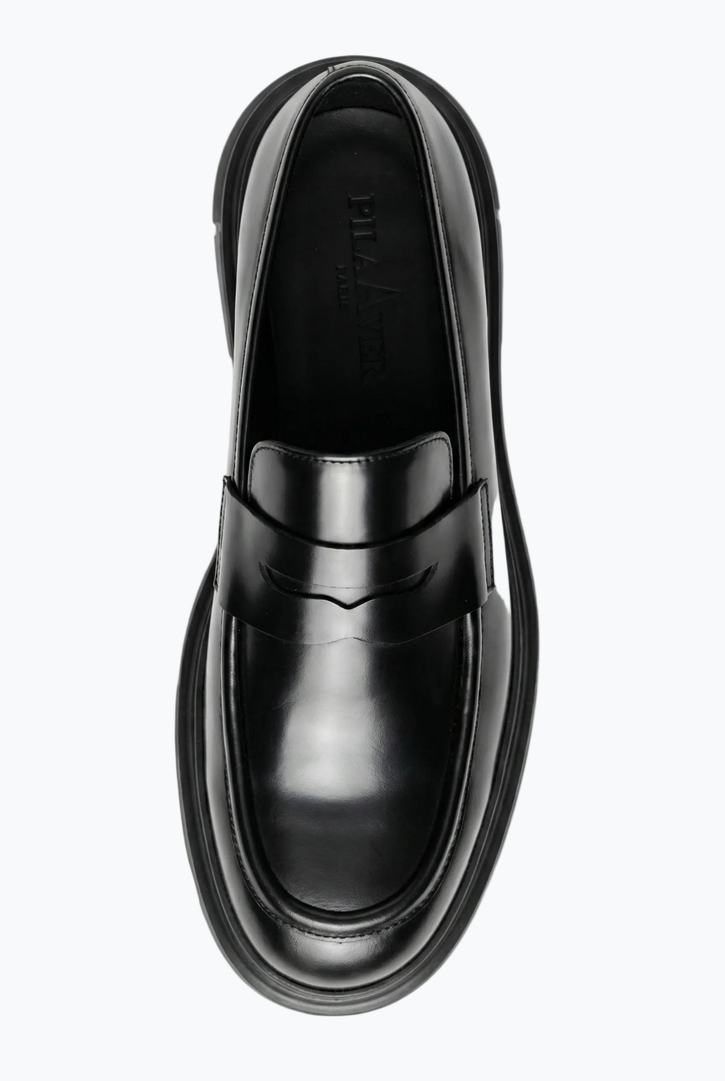 Black Oiled Leather Penny Loafer with Chunky Sole