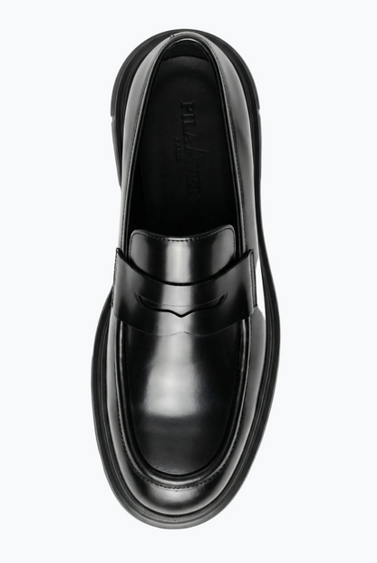 Black Oiled Leather Penny Loafer with Chunky Sole